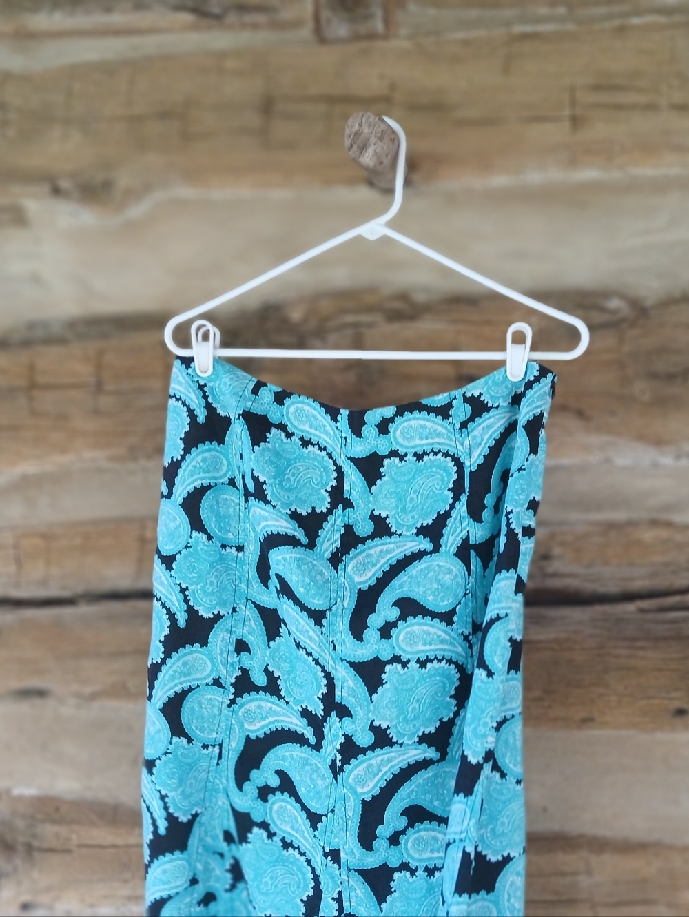 Kim Rogers Turquoise Paisley A Line Linen Maxi Skirt Size 12 - Picture 2 of 8